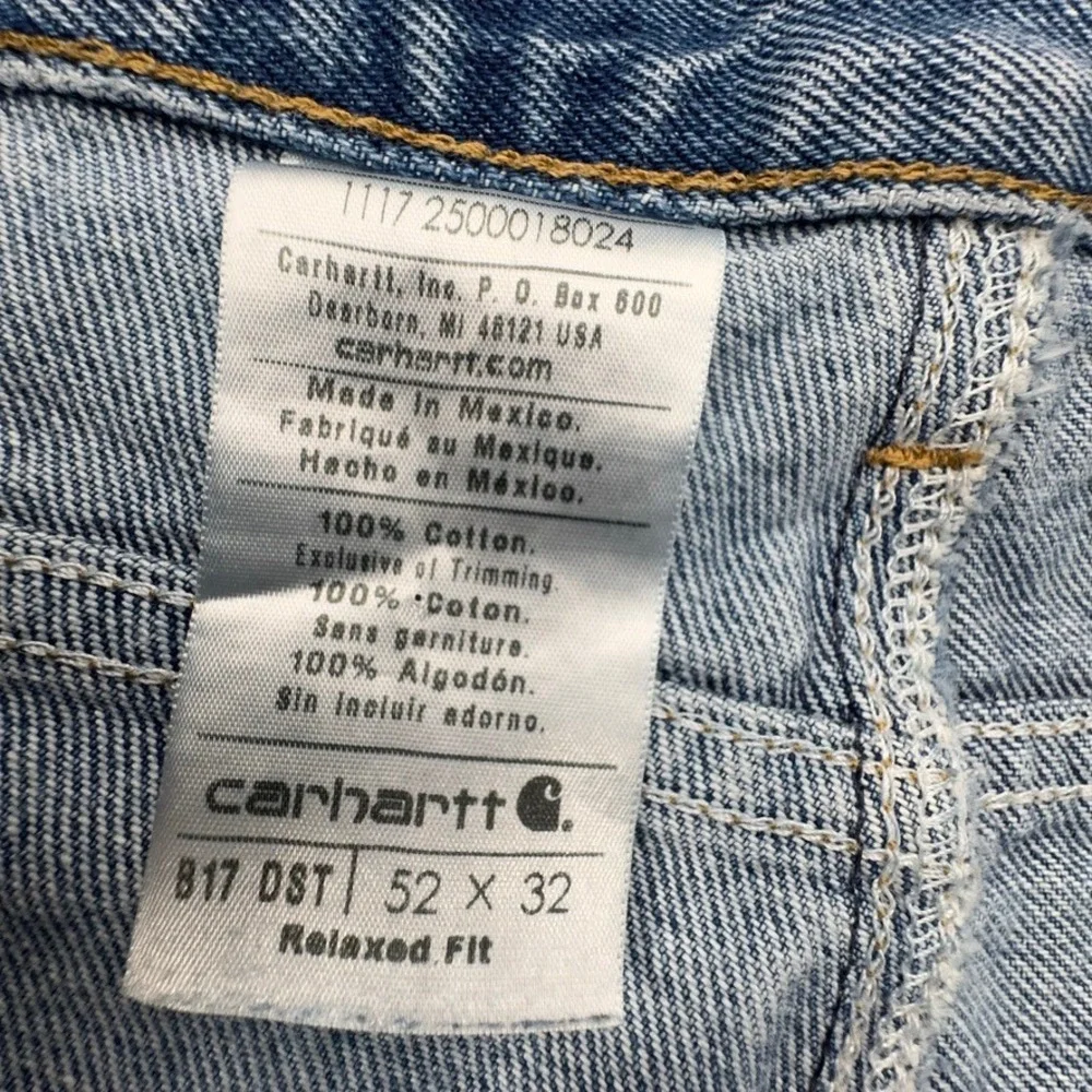 Carhartt B17 DST Relaxed Fit Jeans Mens 52x32 Light Wash Denim Work Pants Blue